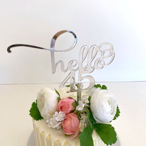 Acrylic Silver Mirror Hello 45 Cake Topper