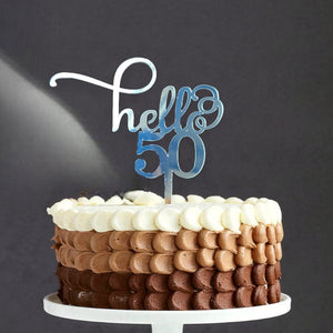Acrylic Silver Mirror Hello 50 Birthday Cake Topper