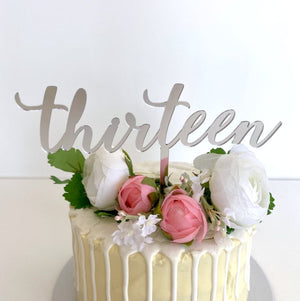 Acrylic Silver Mirror 'Thirteen' Cake Topper