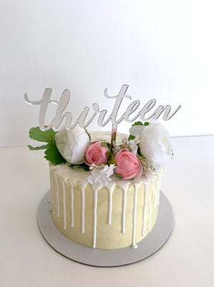 Acrylic Silver Mirror 'Thirteen' Cake Topper