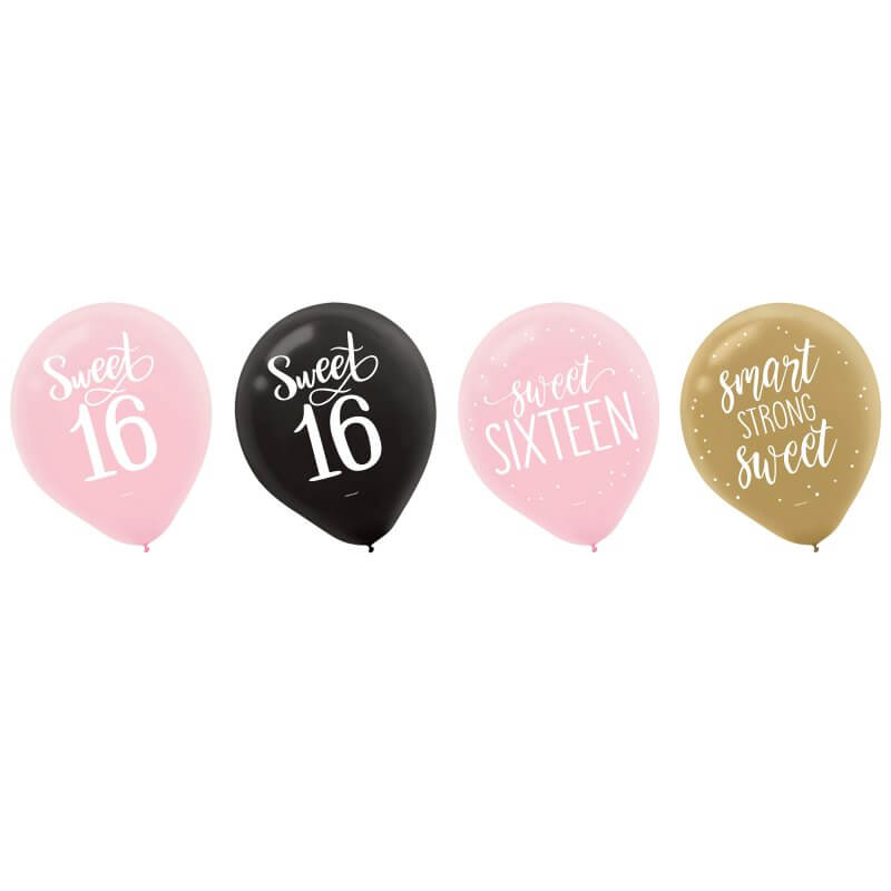 Amscan Elegant Sixteen sweet 16 Blush 30cm Assorted Latex Balloon 15 Pack