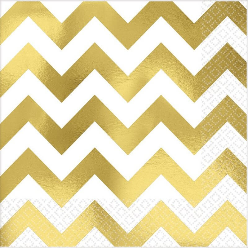 Amscan Hot Stamped Premium Chevron Gold Lunch Napkin 16 Pack