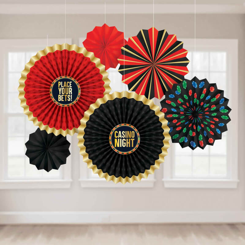 Amscan Roll the Dice Casino Paper Fan Party Decorations 6 Pack