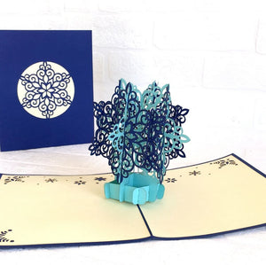 Handmade Aqua & Navy Blue Snowflake Pop Up Card - Pop Up Christmas Cards