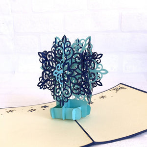 Handmade Aqua & Navy Blue Snowflake Pop Up Card - Pop Up Christmas Cards