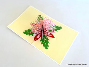 Handmade Australian Native Flower White Pink Waratah Pop Up Greeting Card