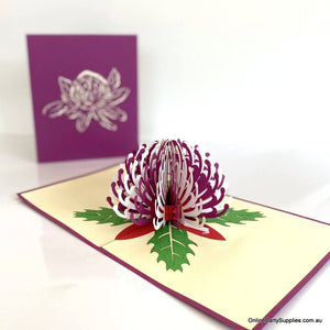 Online Party Supplies Australian Native Flower Purple White Waratah Pop Up Greeting Birthday Mother's Day Card