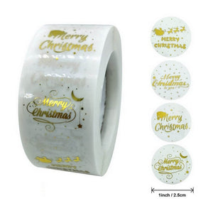Round Gold Foil Clear Merry Christmas Stickers - Christmas Gift Packing and Wrapping Supplies