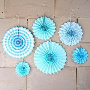 Baby Blue Hanging Paper Fan Decorations (Set of 6)
