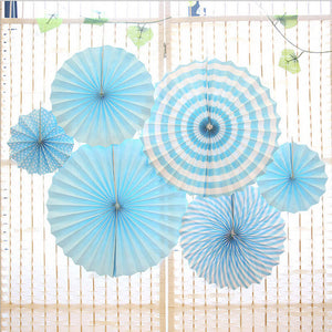 Baby Blue Hanging Paper Fan Decorations (Set of 6)