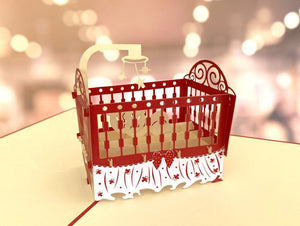 Handmade Baby Sleeping in Red Cot 3D Pop Up Greeting Card