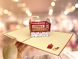 Handmade Baby Sleeping in Red Cot 3D Pop Up Greeting Card
