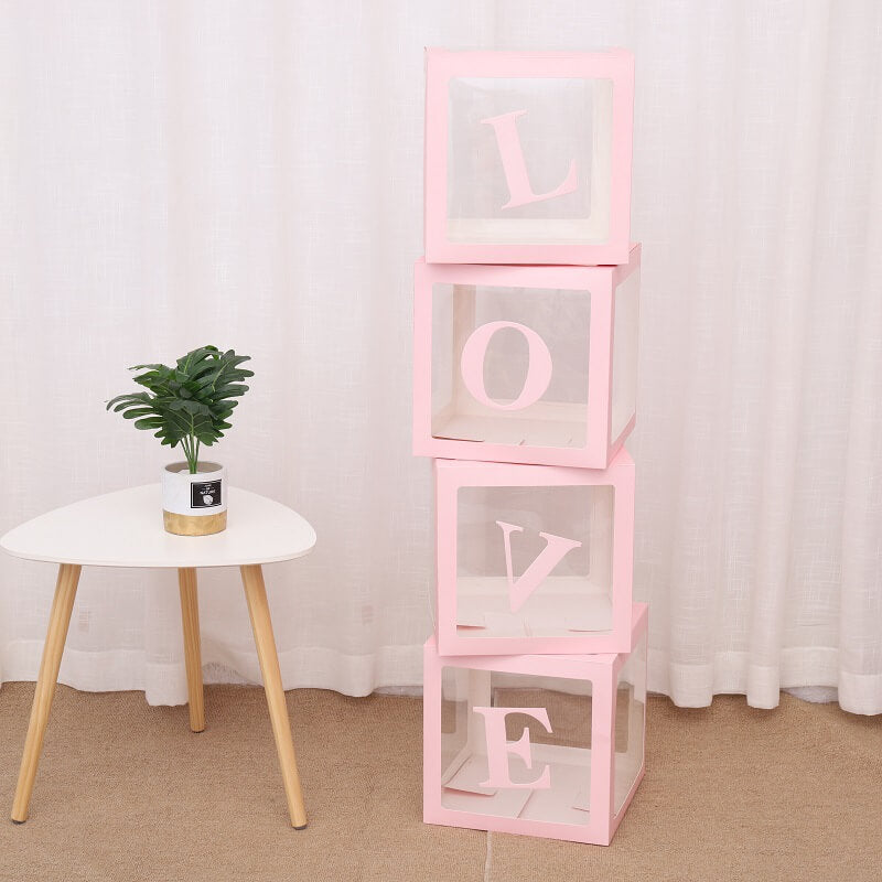 Transparent LOVE Balloon Cube Boxes - Baby Pink
