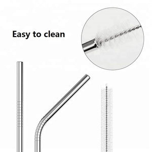 Bent Silver Stainless Steel Drinking Straw 210mm x 6mm - Online Party Supplies