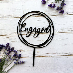 Black Acrylic 'Engaged' Geometric Round Cake Topper - Online Party Supplies