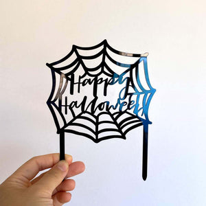 Acrylic Black Happy Halloween Spider Web Cake Topper