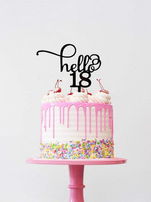 Black Acrylic Hello 18 Birthday Cake Topper 18th eighteenth birthday party cake decorating supplies