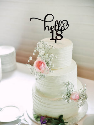 Black Acrylic Hello 18 Birthday Cake Topper 18th eighteenth birthday party cake decorating supplies