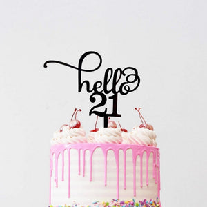 Black Acrylic Hello 21 Birthday Cake Topper