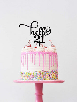 Black Acrylic Hello 21 Birthday Cake Topper