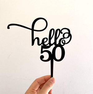 Black Acrylic Hello 50 Birthday Cake Topper