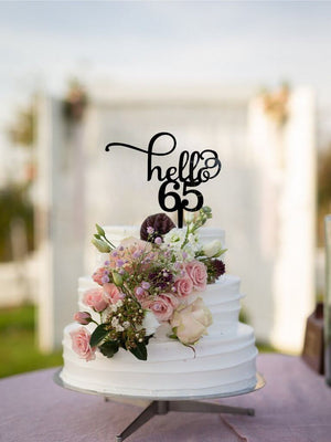 Black Acrylic Hello 65 Birthday Cake Topper