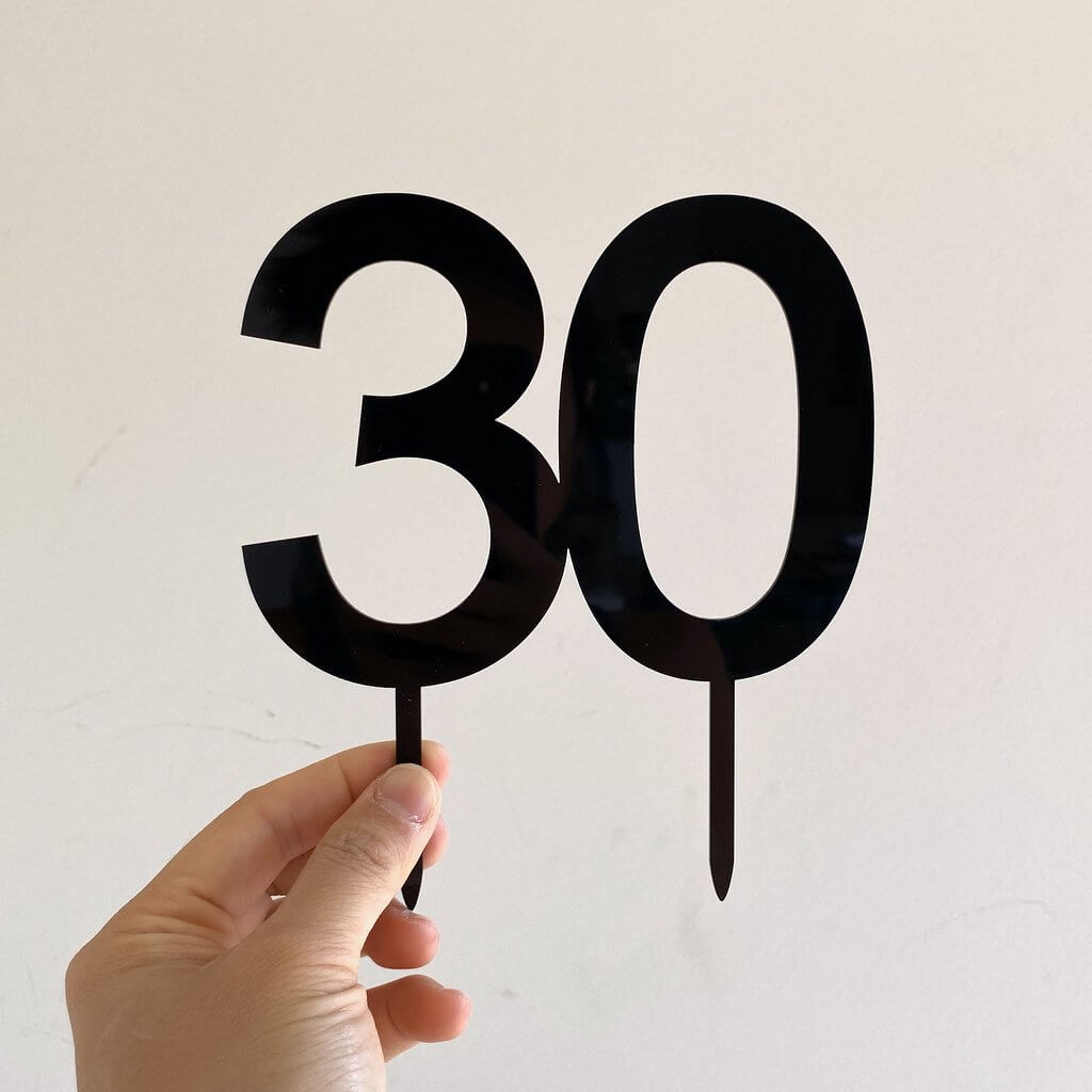 Acrylic Black Number 30 Cake Topper - Style A
