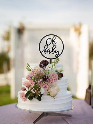 Black Acrylic Oh Baby Loop Cake Topper - Baby Shower, Gender Reveal Laser Cut Script Cake Topper