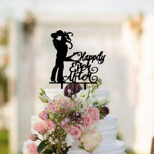 Black Acrylic 'Happily Ever After' Couple Wedding Engagement Bridal Shower Cake Topper