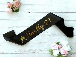 Online Party Supplies Australia Black 'Finally 21' Happy 21st Birthday Satin Sash