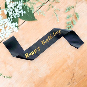 Black 'Happy Birthday' Party Sash