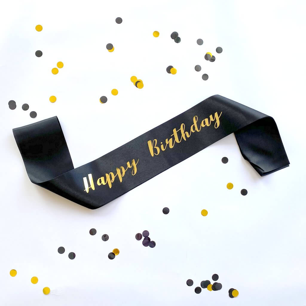 Black 'Happy Birthday' Party Sash