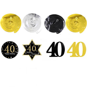 Black Gold Happy 40th Birthday Swirls Party Decorations