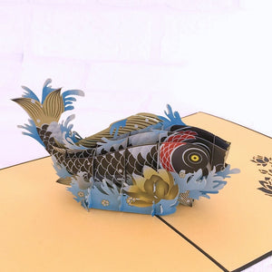 Handmade Online Party Supplies Black Japanese Koi Fish Pop Up Birthday Card