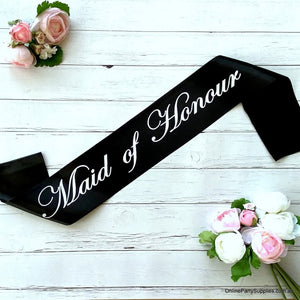 Online Party Supplies Australia Black 'Maid of Honour' Bachelorette Party Satin Sash
