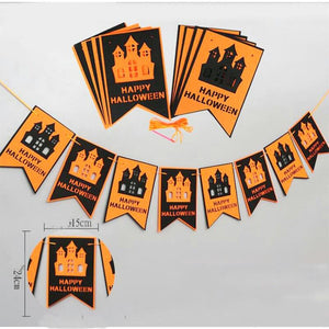 Black & Orange Happy Halloween Haunted Castle Felt Banner