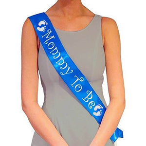 Blue 'Mommy To Be' Footprint Baby Shower Satin Sash - Gender Reveal Party Decorations
