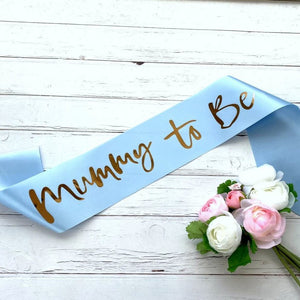 Blue Mummy To Be Baby Shower Satin Sash - Gender Reveal Party Decorations