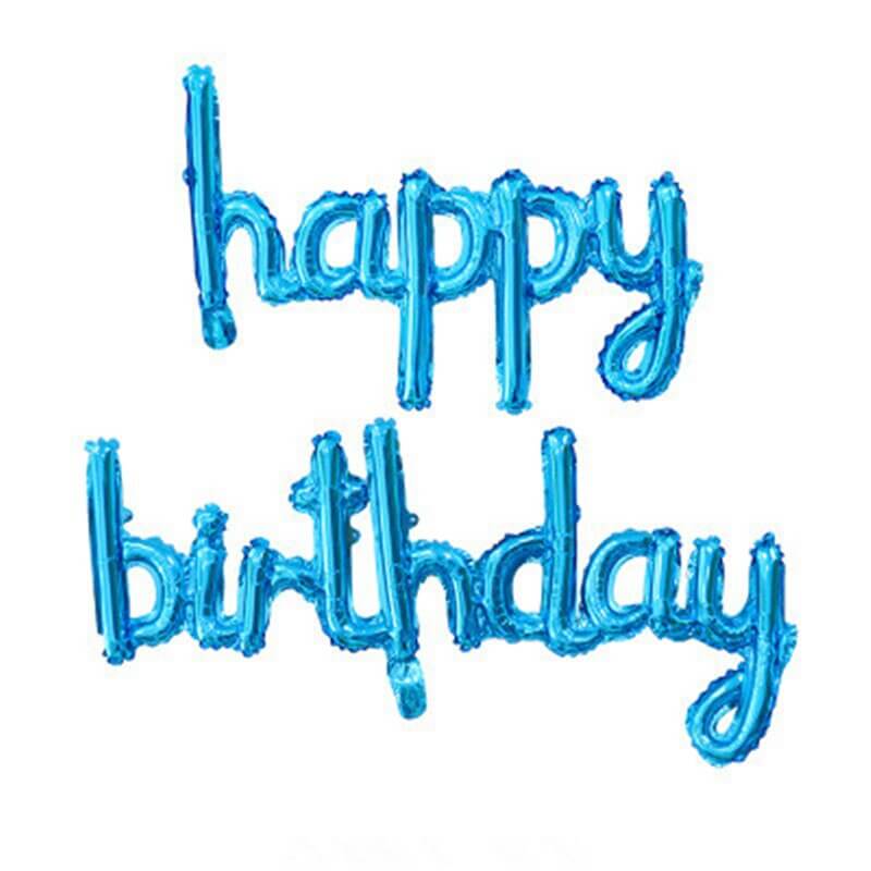Blue 'happy birthday' Script Lowercase Letter Foil Balloon Banner