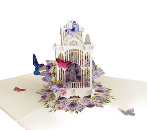 Online Party Supplies Handmade Blue Hummingbird Hovering the Bird Cage 3D Pop Up Greeting Birthday Card
