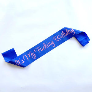 Glitter birthday sash in bright blue with pink lettering