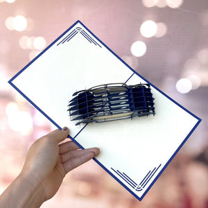 Blue Vintage Car 3D Pop Up Greeting Card - Blue Cover