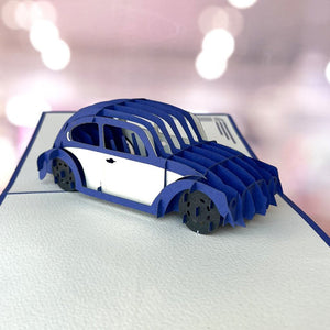 Blue Vintage Car 3D Pop Up Greeting Card - Blue Cover