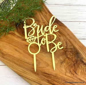 Online Party Supplies Australia Gold Mirror Acrylic Diamond 'Bride To Be' Wedding Cake Topper