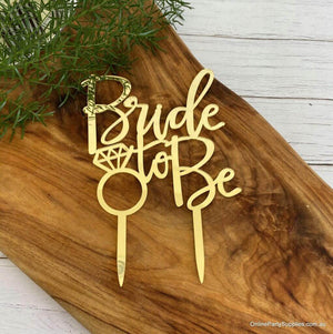 Online Party Supplies Australia Gold Mirror Acrylic Diamond 'Bride To Be' Wedding Cake Topper
