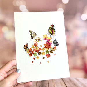 Butterflies Resting on Autumn Maple Leaf & Flower Garden Pop Up Card