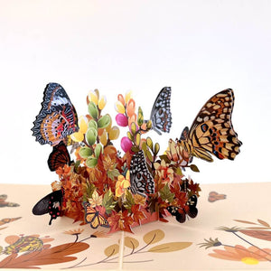 Butterflies Resting on Autumn Maple Leaf & Flower Garden Pop Up Card