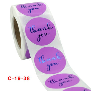3.8cm Round Purple Thank You Blue Print Sticker 50 Pack - C19-38