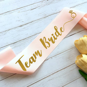 Online Party Supplies Champagne Pink Gold Foiled 'Team Bride' Hen Party Bridal Satin Sash
