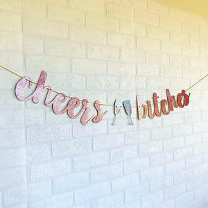 CHEERS BITCHES Rose Gold Glitter Bachelorette Party Banner - Online Party Supplies